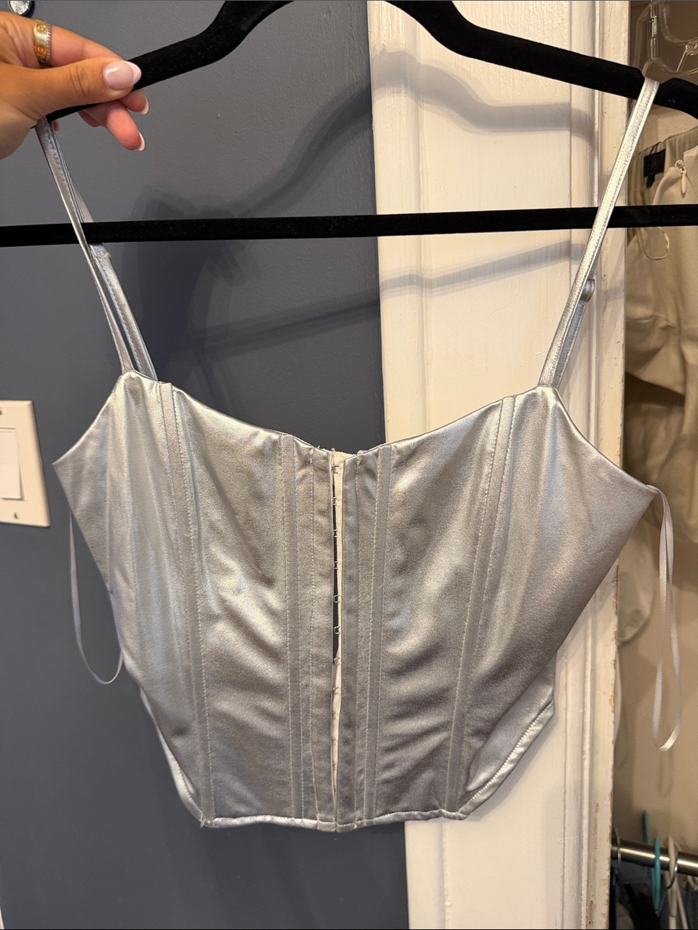 Silver Satin Corset Crop Top - Women's Intimates